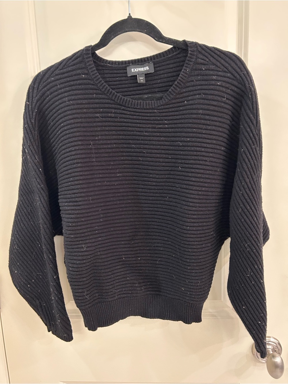Express Black Ribbed Scoop Crewneck Sweater